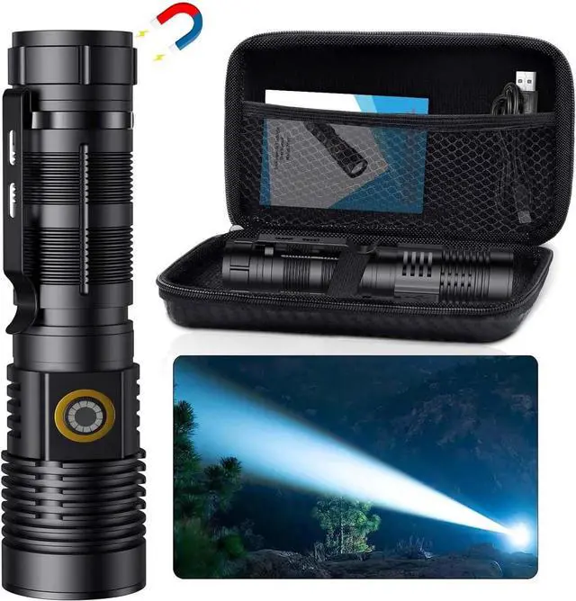 Main image of Small Tactical Flashlights High Lumens - 1500 Meters Long Beam Super Bright LED Magnetic Flashlight USB Rechargeable Zoomable 5Modes Long Beam Spotlight Flashlight for Hiking, Camping, 1pcs