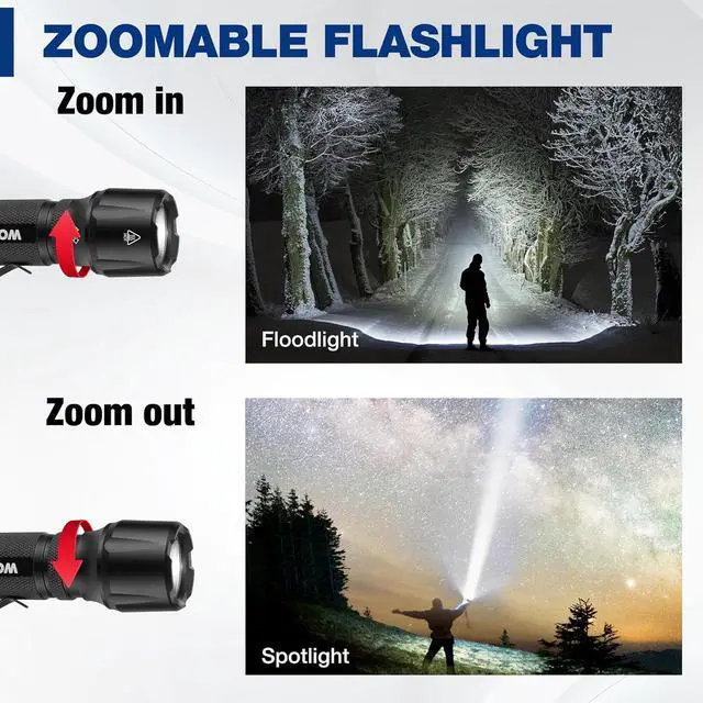 Alt view image 3 of 7 - 1200LM Rechargeable Tactical Flashlight, EDC Mini Flashlight, Pocket Flashlight with Clip & Lanyard, 7 Light Modes, Zoomable Adjustable Focus, Includes Lithium Battery & Alkaline Battery