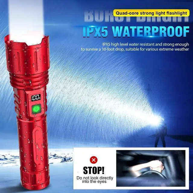 Alt view image 3 of 7 - Flashlights High Lumens Rechargeable - 1500 Meters Long Beam Super Bright LED Flash Light with Power Display & IPX5 Waterproof for Camping, 20H Runtime,5 Modes,Zoomable Handheld Flashlight -Red