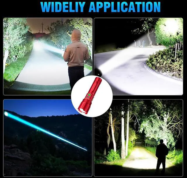 Alt view image 7 of 7 - Flashlights High Lumens Rechargeable - 1500 Meters Long Beam Super Bright LED Flash Light with Power Display & IPX5 Waterproof for Camping, 20H Runtime,5 Modes,Zoomable Handheld Flashlight -Red