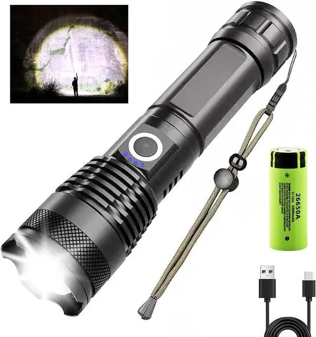 Main image of Flashlight Rechargeable Zoomable Adjustable Brightness 10000 High Lumens 1200 Meters Long Beam Super Bright LED Flash Light with Power Display Waterproof for Camping,Christmas Gifts (2400mAh)