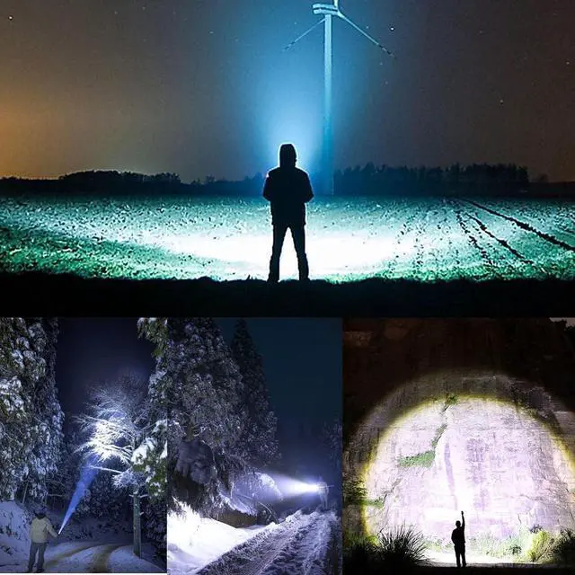 Alt view image 7 of 7 - Flashlight Rechargeable Zoomable Adjustable Brightness 10000 High Lumens 1200 Meters Long Beam Super Bright LED Flash Light with Power Display Waterproof for Camping,Christmas Gifts (2400mAh)