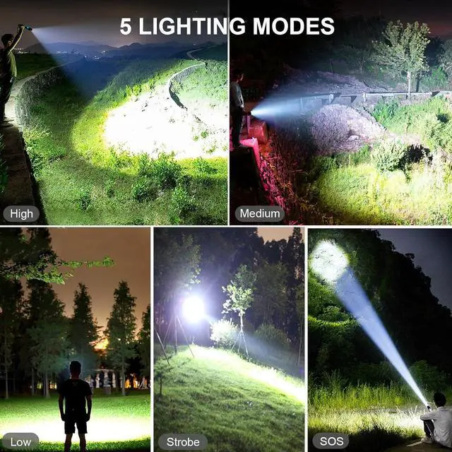 Alt view image 4 of 7 - Rechargeable LED Flashlights High Lumens, 9000 Lumens Super Bright Flashlight with 5 Modes & Waterproof, Powerful Handheld Flashlight for Camping Emergencies