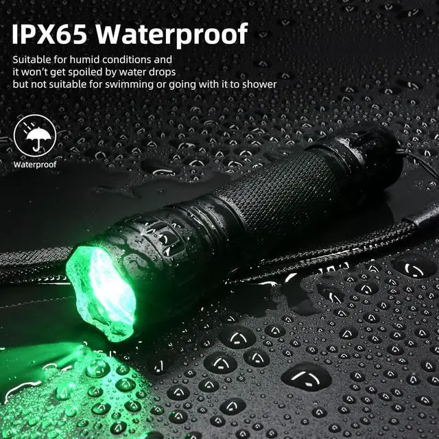 Alt view image 4 of 7 - Green Light Flashlight Tactical LED Rechargeable, Zoomable Portable Handheld Green-Light for Fishing Hunting Detector Astrophotography