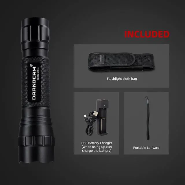 Alt view image 6 of 7 - Green Light Flashlight Tactical LED Rechargeable, Zoomable Portable Handheld Green-Light for Fishing Hunting Detector Astrophotography