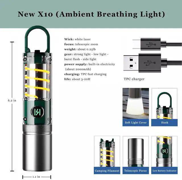 Alt view image 2 of 6 - High Power Flashlights, 100000 High Lumen Rechargeable LED Flashlights, 6 Modes, Waterproof and Powerful Flashlights, Suitable for Family Camping and Hiking