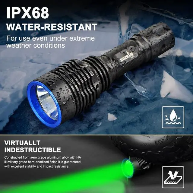 Alt view image 4 of 7 - UC20 Green Hunting Flashlight kit, 1586 Yards Green LED Weapon Light, 2000 High Lumens Rechargeable Tactical Light, Picatinny Mount, Pressure Switch for Long Distance Night Hunt