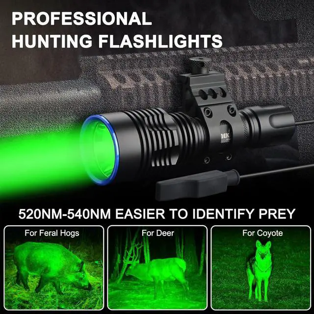 Alt view image 2 of 7 - UC20 Green Hunting Flashlight kit, 1586 Yards Green LED Weapon Light, 2000 High Lumens Rechargeable Tactical Light, Picatinny Mount, Pressure Switch for Long Distance Night Hunt