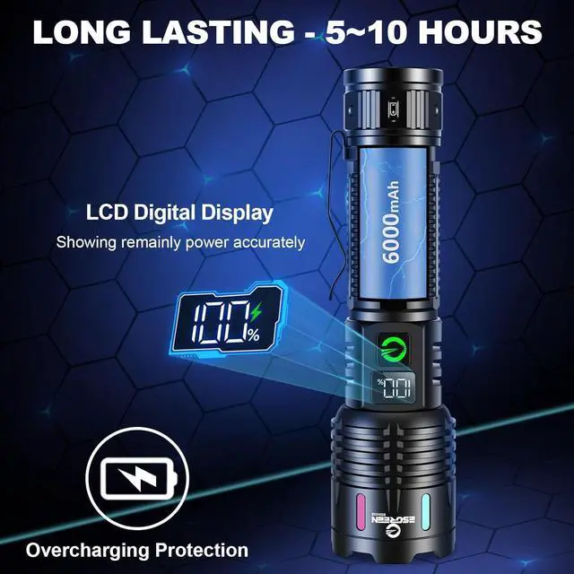 Alt view image 7 of 7 - Rechargeable Flashlights High Lumens 2000 Single 2 Modes, Super Bright LED Flashlight USB C Long Distance 3280ft, Powerful Long Lasting 10H Heavy Duty Strong Flash Light for Camping Hiking