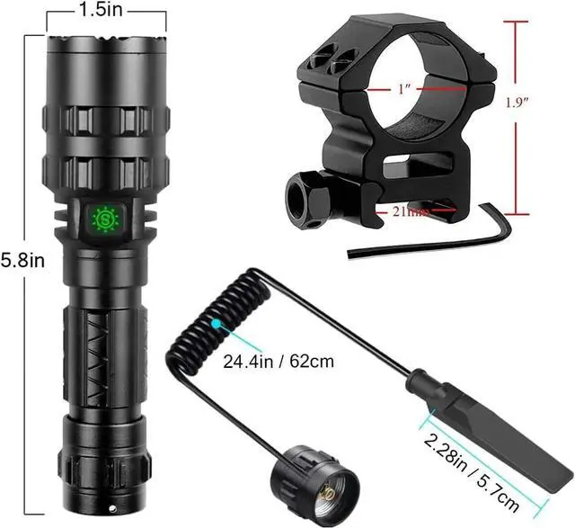 Alt view image 5 of 6 - Green Light Flashlight, Rechargeable LED Green Light Tactical Flashlight with Pressure Switch, 5 Modes & Zoomable Deer Hunting Light, IPX4 waterproof Hog Lights for Night Hunting Coyote Varmint