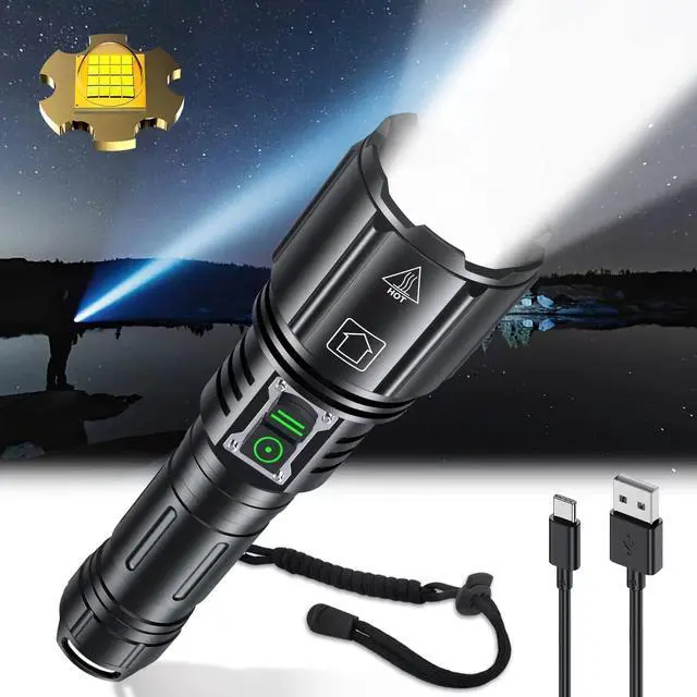 Main image of Super Bright Rechargeable Flashlight 4200.000 High Lumens,Led Powerful Flashlights with 6 Modes,High Powered Flashlight with IP67 Waterproof,Tactical Emergency Flashlight (18.5, Watt Hours)