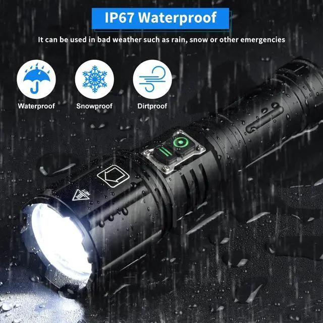 Alt view image 7 of 7 - Super Bright Rechargeable Flashlight 4200.000 High Lumens,Led Powerful Flashlights with 6 Modes,High Powered Flashlight with IP67 Waterproof,Tactical Emergency Flashlight (18.5, Watt Hours)