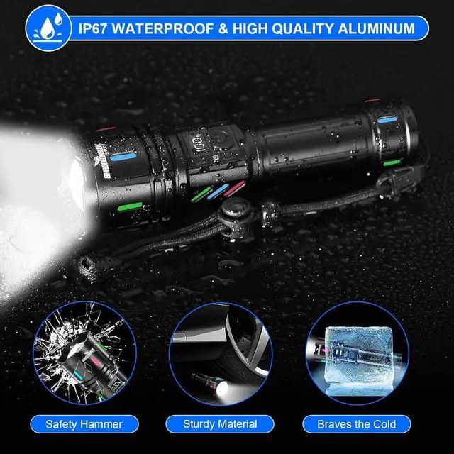 Alt view image 7 of 7 - Flashlights High Lumens Rechargeable, 2000 Lumens XHM90.2 Super Bright Flash Light LCD Digital Display LED Flashlight, Handheld High Powered Waterproof Flashlight for Camping Emergencies