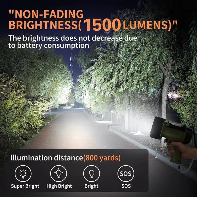 Alt view image 2 of 7 - Rechargeable Spotlight Flashlight, high Lumen Hand held Spot Lights Waterproof led Flashlight Hunting Lamp with red Filter (Matcha Green)