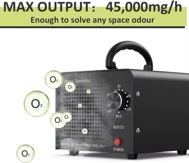 Alt view image 3 of 6 - 0zone Generator 45000mg - O3 Air Purifier for Home & Car, Ozone Machine Odor Removal for Smoke & Pet (Black)
