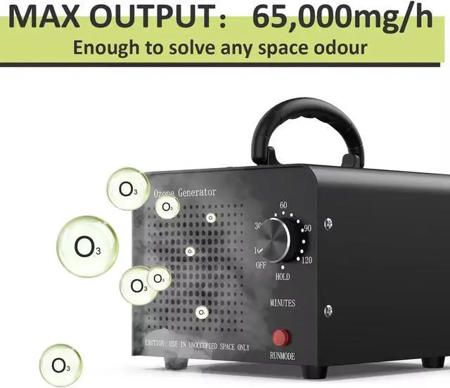 Alt view image 3 of 6 - 0zone Generator 65000mg - O3 Air Purifier for Home & Car, Ozone Machine Odor Removal for Smoke & Pet (Black)