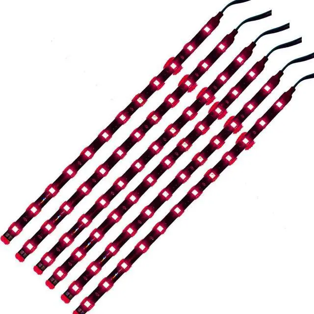Main image of DC 12V Waterproof 1Ft 12 LED Strip Underbody Light with 6 inches Wires for Motor (Red,Pack of 6)