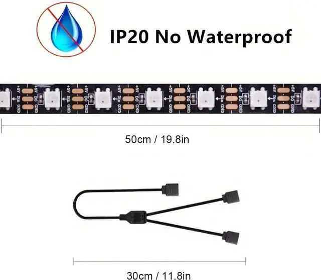 Alt view image 4 of 4 - RGB Strip Light for PC Case, 2x19.7in 60LEDs Addressable LED Strip for Motherboard 5V 3-Pin Header Gaming Case DIY Lighting
