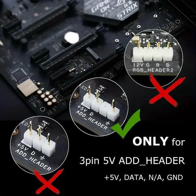 Alt view image 2 of 4 - RGB Strip Light for PC Case, 2x19.7in 60LEDs Addressable LED Strip for Motherboard 5V 3-Pin Header Gaming Case DIY Lighting