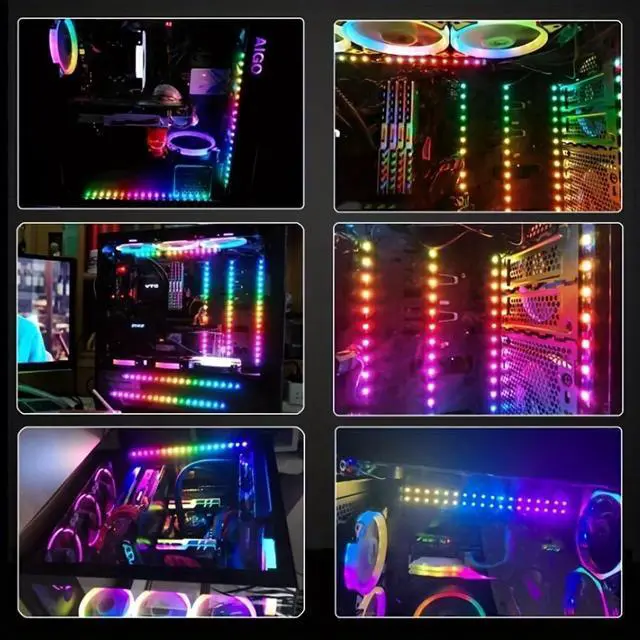 Alt view image 3 of 4 - RGB Strip Light for PC Case, 2x19.7in 60LEDs Addressable LED Strip for Motherboard 5V 3-Pin Header Gaming Case DIY Lighting