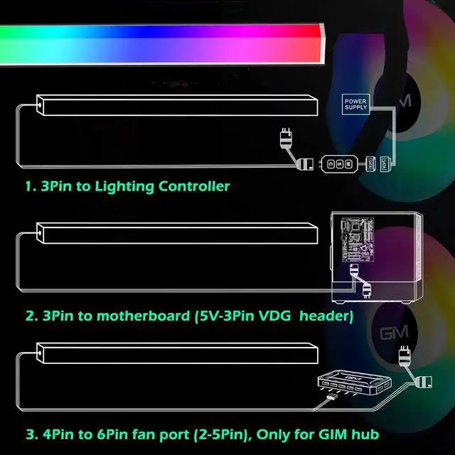 Alt view image 3 of 6 - RGB PC Light Strip for Gaming Case, Magnetic Addressable LED PC Strip Kit, 5V ARGB 3Pin Header for Asus Aura, Asrock LED, Gigabyte RGB Fusion, MSI Mystic Light- 0.98ft