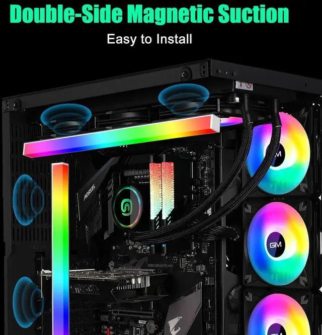Alt view image 4 of 6 - RGB PC Light Strip for Gaming Case, Magnetic Addressable LED PC Strip Kit, 5V ARGB 3Pin Header for Asus Aura, Asrock LED, Gigabyte RGB Fusion, MSI Mystic Light- 0.98ft