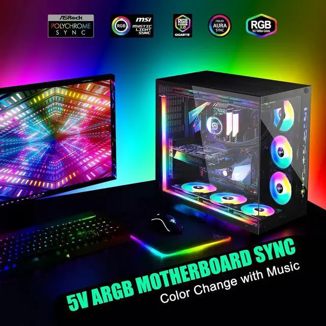 Alt view image 6 of 6 - RGB PC Light Strip for Gaming Case, Magnetic Addressable LED PC Strip Kit, 5V ARGB 3Pin Header for Asus Aura, Asrock LED, Gigabyte RGB Fusion, MSI Mystic Light- 0.98ft