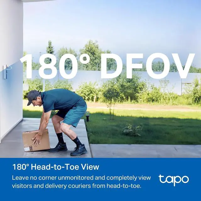 Alt view image 3 of 7 - Tapo by TP-Link Smart Video Doorbell Camera with Chime, Battery or Wired, 2K QHD Color Night Vison, No Monthly Fee, 180° Ultra-Wide Head-to-Toe View, Ring Call, Free AI Detection, Local Storage