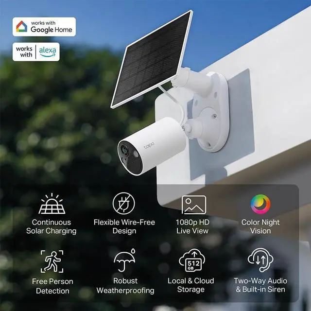 Alt view image 2 of 7 - TP-Link Tapo SolarCam C402 Kit, Outdoor Battery Camera w/Solar Panel Base, Wireless, 1080P, Free Person/Vehicle Detection, SD/Cloud Storage, Color Night Vision, No Hub Needed, Works w/Alexa