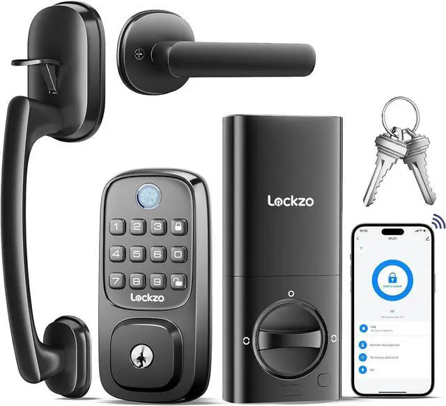 Main image of Smart Door Lock with Handle, Keyless Entry Door Lock Deadbolt Handle Set, Built-in WiFi Deadbolt Smart Lock for Front, Fingerprint, Keypad Code, App Control, Voice Control