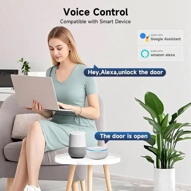 Alt view image 6 of 7 - Smart Door Lock with Handle, Keyless Entry Door Lock Deadbolt Handle Set, Built-in WiFi Deadbolt Smart Lock for Front, Fingerprint, Keypad Code, App Control, Voice Control