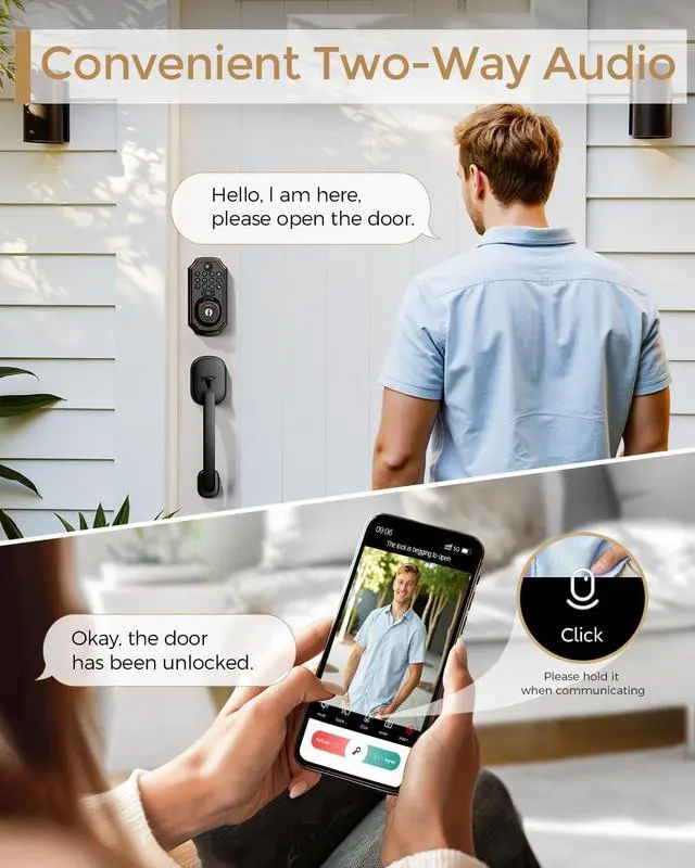 Alt view image 5 of 7 - Keyless Entry Deadbolt with Handle Set - WiFi Smart Lock with Camera, 5-in-1 Camera+Doorbell+Fingerprint+Keypad, App Control, Auto Lock, Easy Install, Waterproof for Front Door
