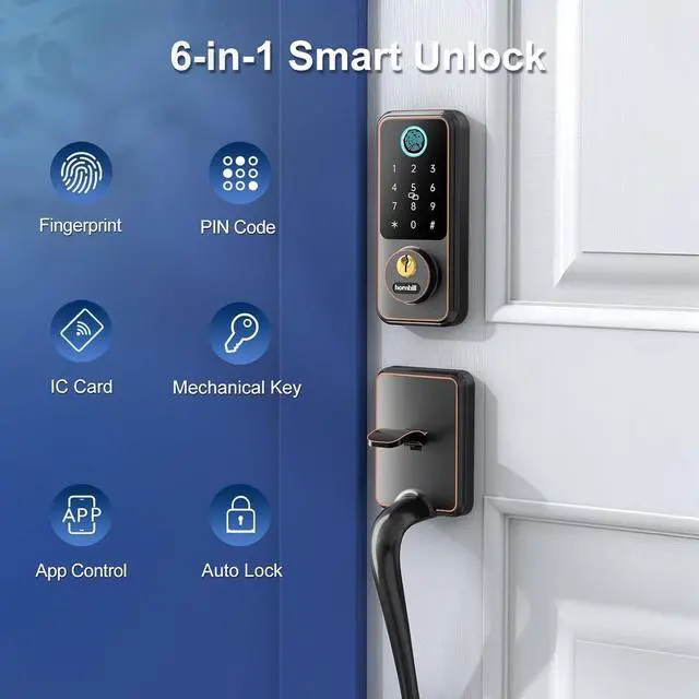 Alt view image 2 of 7 - Smart Lock Set with Keypad, Keyless Entry Deadbolt with Handle, Digital Bluetooth Door Lock for Front Door, Oil Rubbed Bronze
