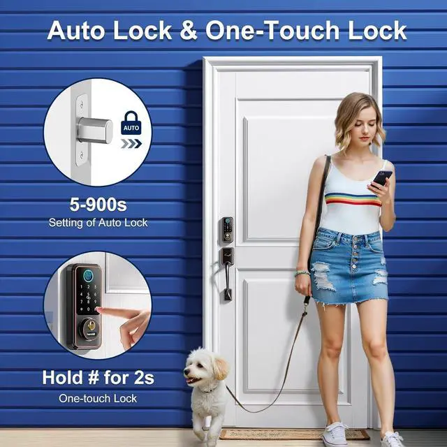 Alt view image 4 of 7 - Smart Lock Set with Keypad, Keyless Entry Deadbolt with Handle, Digital Bluetooth Door Lock for Front Door, Oil Rubbed Bronze