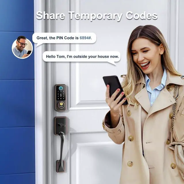 Alt view image 5 of 7 - Smart Lock Set with Keypad, Keyless Entry Deadbolt with Handle, Digital Bluetooth Door Lock for Front Door, Oil Rubbed Bronze