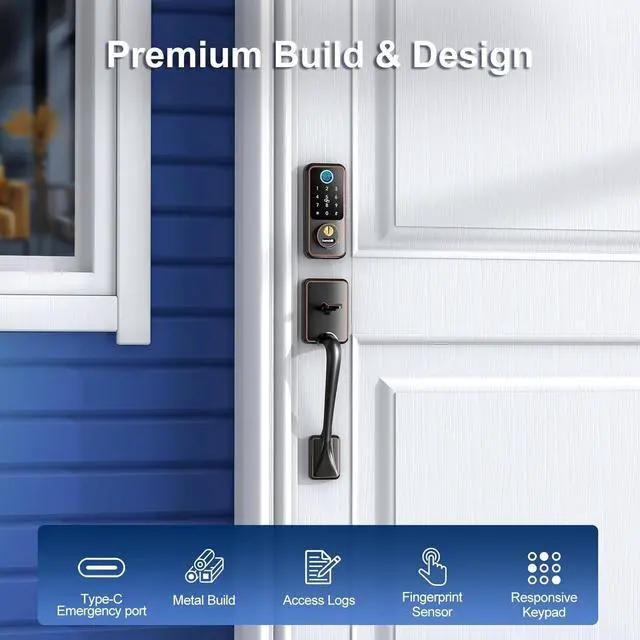 Alt view image 7 of 7 - Smart Lock Set with Keypad, Keyless Entry Deadbolt with Handle, Digital Bluetooth Door Lock for Front Door, Oil Rubbed Bronze