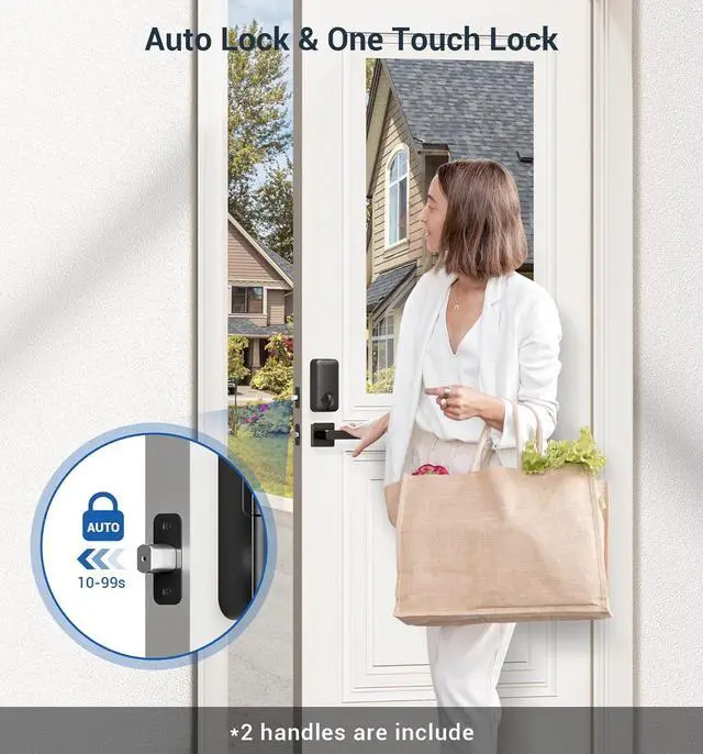 Alt view image 4 of 6 - Fingerprint Door Lock Set, Keyless Entry Door Lock, Front Handle Set, Electronic Keypad Deadbolt with Lever Handle, 2 Keys, Auto-Locking, One-time Codes, Easy to Install, Oil Rubbed Bronze