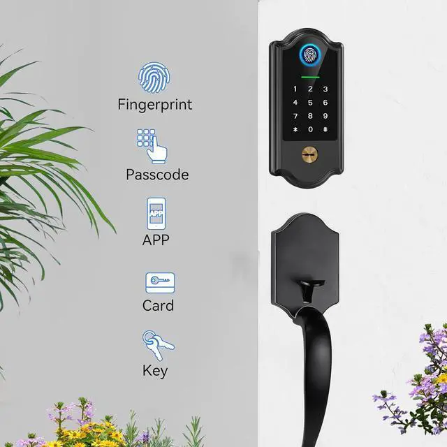 Alt view image 3 of 7 - Smart Fingerprint Door Lock for Front Door  Keyless Entry Deadbolt with Handle Set, Digital Keypad, App Control, Auto Lock, Easy Install, Matte Black