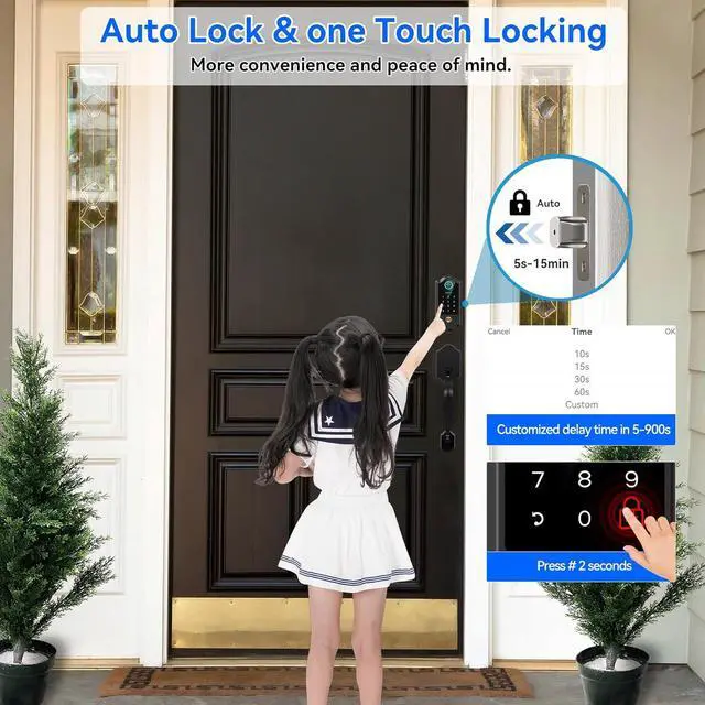 Alt view image 5 of 7 - Smart Fingerprint Door Lock for Front Door  Keyless Entry Deadbolt with Handle Set, Digital Keypad, App Control, Auto Lock, Easy Install, Matte Black
