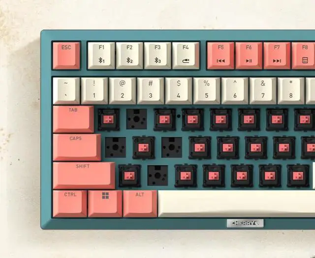 Alt view image 6 of 7 - Cherry 75% 81 Keys Wireless Gaming Mechanical Keyboard, BT/USB-C Hot Swappable New Vintage Keyboard, White Backlit Computer Keyboards for PC/MAC/iOS, MX2A Silent Red Switches, Blue/Pink