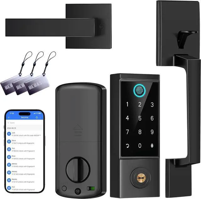 Main image of Smart Door Lock with Front Door Handle Set, Heavy Duty Fingerprint Handleset, Keyless Entry Smart Deadbolt for Front Door, Bluetooth Keypad Digital Lock Black