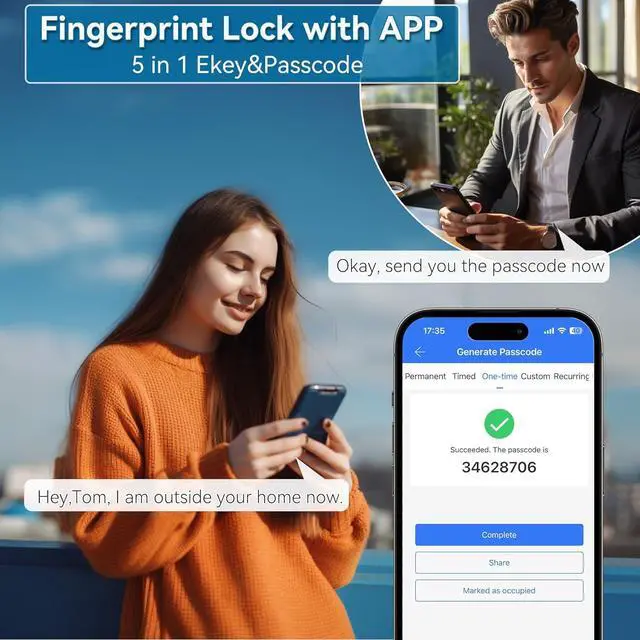 Alt view image 4 of 7 - Smart Door Lock with Front Door Handle Set, Heavy Duty Fingerprint Handleset, Keyless Entry Smart Deadbolt for Front Door, Bluetooth Keypad Digital Lock Black