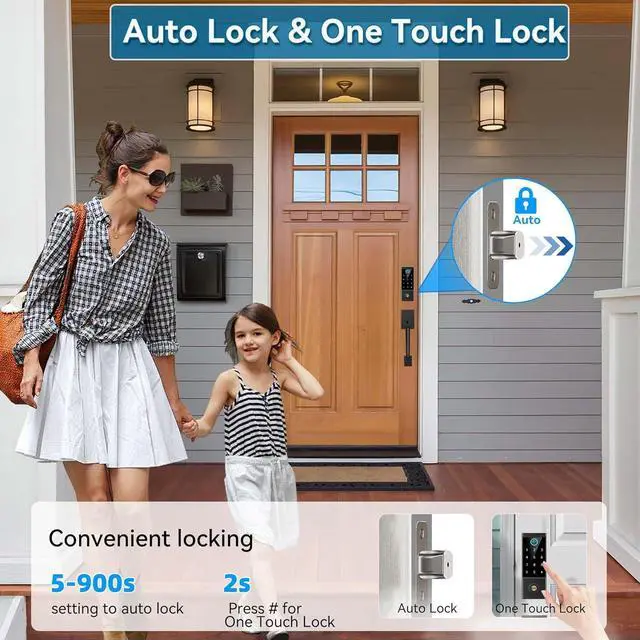 Alt view image 6 of 7 - Smart Door Lock with Front Door Handle Set, Heavy Duty Fingerprint Handleset, Keyless Entry Smart Deadbolt for Front Door, Bluetooth Keypad Digital Lock Black