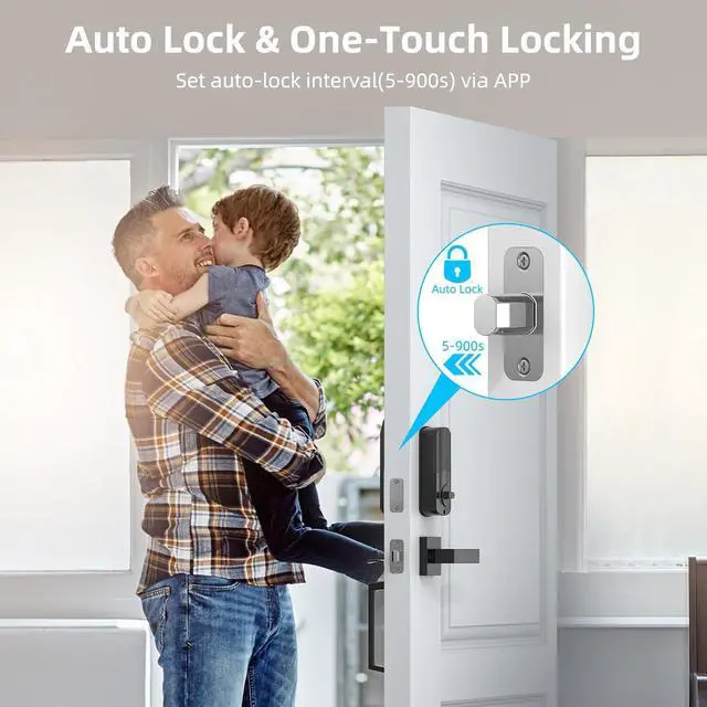 Alt view image 4 of 7 - Smart Door Lock with Handle, Keyless Entry Lock Deadbolt Handle Set, Inclued WiFi Gateway Smart Deadbolt for Front, Fingerprint, Keypad Code, App Control, Voice Control(Black)