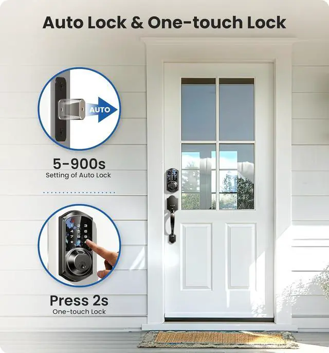 Alt view image 5 of 6 - VE07-H Fingerprint Smart Locks for Front Door with Handle Set, App Control, Keyless Entry Keypad Deadbolt, Digital Electronic Touchscreen, Easy Install, Auto Lock, Matte Black