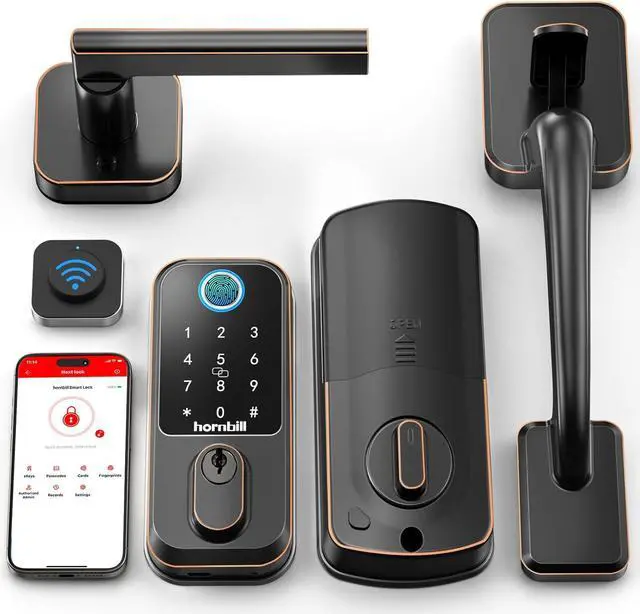 Main image of WiFi Smart Locks for Front Door:  Keyless Entry Door Lock with Handle, Fingerprint Keypad Deadbolt Front Door Lock Set, Electronic Biometric Digital Lock, App Remote Control, Oil Rubbed Bronze