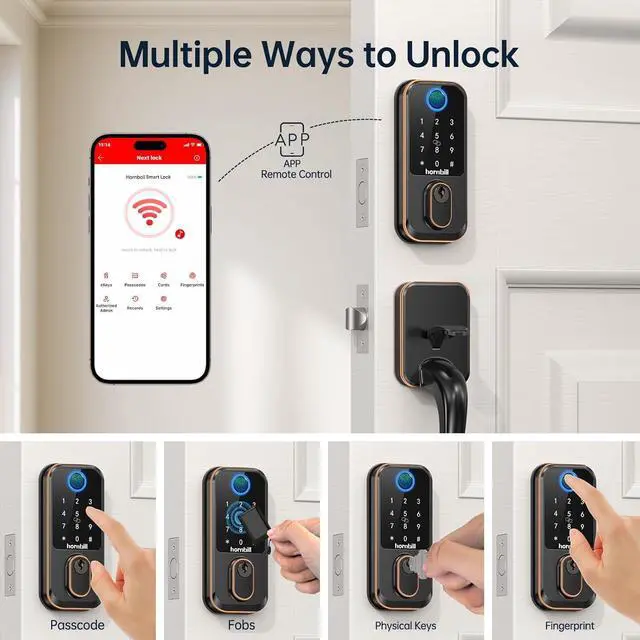 Alt view image 2 of 7 - WiFi Smart Locks for Front Door:  Keyless Entry Door Lock with Handle, Fingerprint Keypad Deadbolt Front Door Lock Set, Electronic Biometric Digital Lock, App Remote Control, Oil Rubbed Bronze
