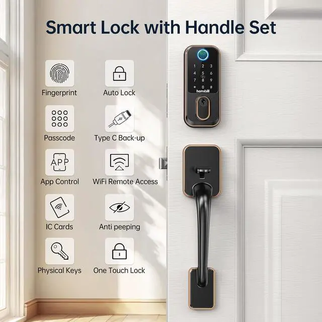 Alt view image 3 of 7 - WiFi Smart Locks for Front Door:  Keyless Entry Door Lock with Handle, Fingerprint Keypad Deadbolt Front Door Lock Set, Electronic Biometric Digital Lock, App Remote Control, Oil Rubbed Bronze