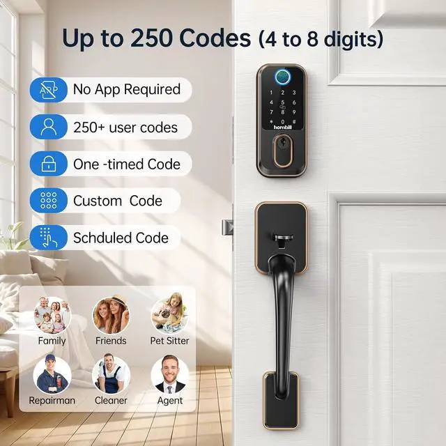 Alt view image 4 of 7 - WiFi Smart Locks for Front Door:  Keyless Entry Door Lock with Handle, Fingerprint Keypad Deadbolt Front Door Lock Set, Electronic Biometric Digital Lock, App Remote Control, Oil Rubbed Bronze