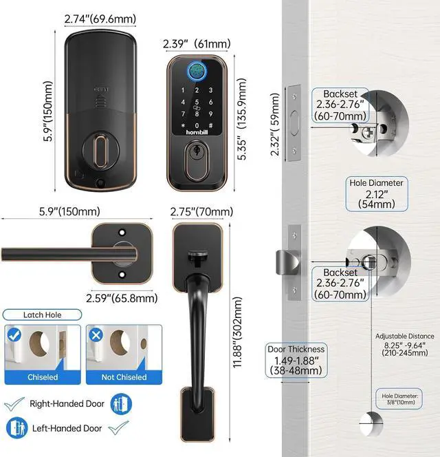 Alt view image 7 of 7 - WiFi Smart Locks for Front Door:  Keyless Entry Door Lock with Handle, Fingerprint Keypad Deadbolt Front Door Lock Set, Electronic Biometric Digital Lock, App Remote Control, Oil Rubbed Bronze